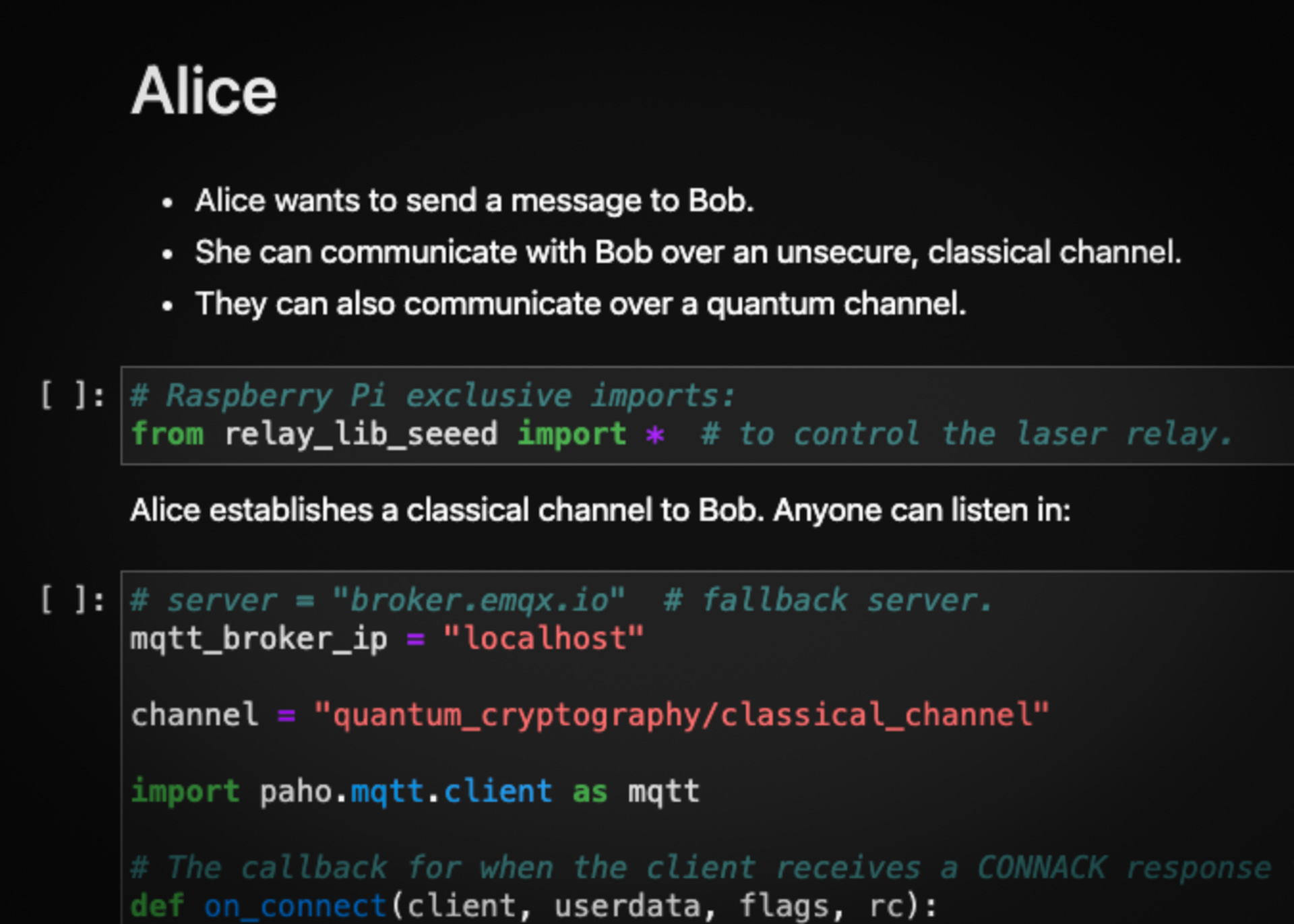 quantum cryptography: JupyterLab notebook of Alice